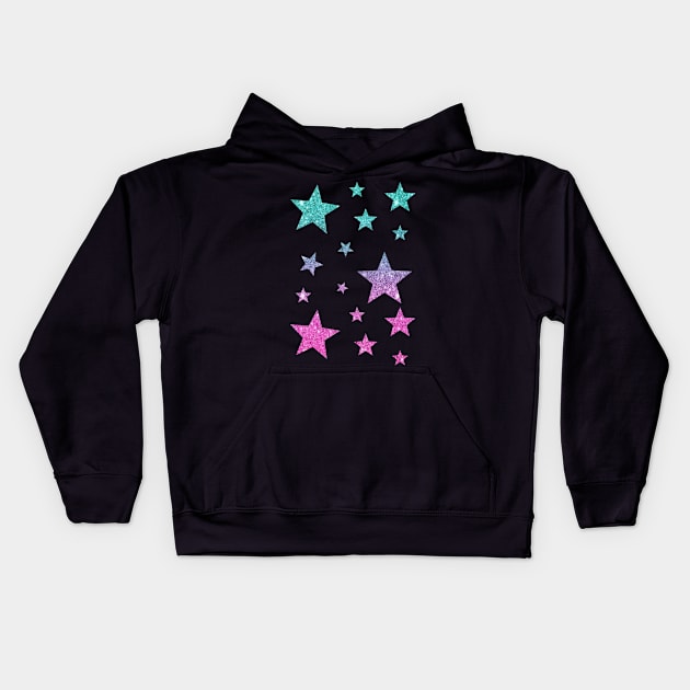 Pink Teal Ombre Faux Glitter Stars Kids Hoodie by Felicity-K